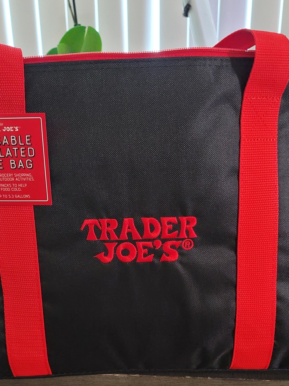 Trader Joes's Black and Red Insulated Tote Bag